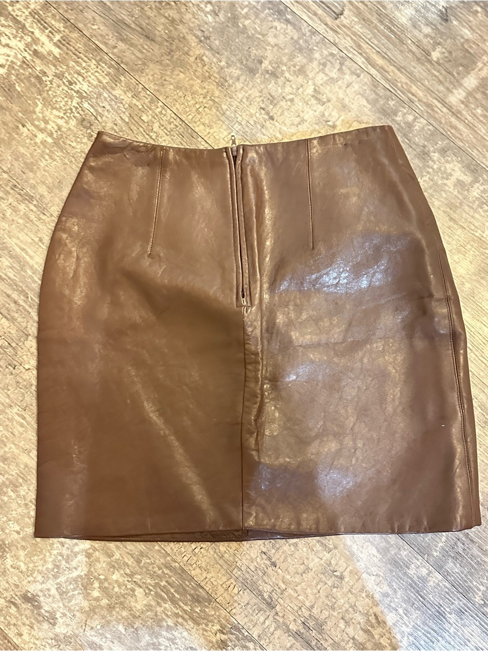 Vintage Via Milano Genuine Lambskin Leather Mini Skirt | Chocolate Brown | - Picture 3 of 4